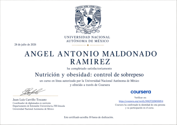 Constancia: Nutrición y obesidad: control de sobrepeso